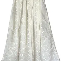 Off White/Beige Cotton Dupatta with Allover Floral Embroidery and Lace Border | off White/Beige | Summer Wear-picture-23