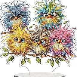 JJFox DIY Tabletop Diamond Art Painting Kit，Desktop Ornament Special Shaped Rhinestone Desk Placement Ornament，Home Stand Up Gem Painting Craft Kit，Gift，Double Sided (Bird)-picture-21