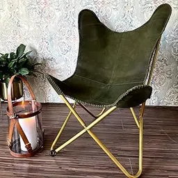 CasaGold Genuine Leather Butterfly Chair I Living Room Chairs Handmade in Golden Iron Frame & Leather Chair (Green)-picture-23