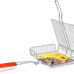 Folding BBQ Grill Vegetable Basket Non-Stick Rectangle Grilling Net Steak Meat, Fish, Vegetable Holder-picture-16