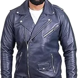 Leather Jacket For Man, Slim Fit Biker Jacket for Men with Zip Closure and Side Pockets, Stylish Winter Wear Casual Outerwear for Men (Navy Rebel Blue, FHJKT045)-image-11