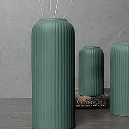 KREATIVE ART’S Bottle Green Ribbed Pipe Ceramic Vase, Home Decoration Items for Living Room, Pampas Grass Vase, Flower Vase for Home Decor, VASE ONLY NO Flowers- (Dark Green, 12 Inch) image 1