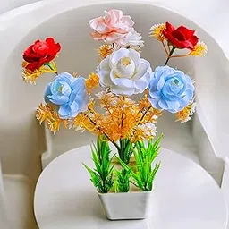 ENWIE ENTERPRISES Artificial Plant with Flowers in White Pot, 28 x 35 cm, Multi-Coloured, Maintenance-Free Plants for Home Decor Bathroom Office Farmhouse (Flower Yellow)-image-91