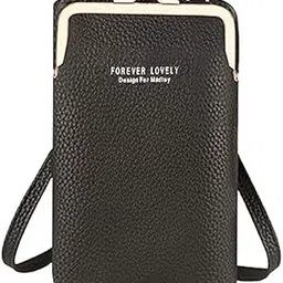syga Women Phone Bag Ladies Wallet PU Leather Cell Phone Purse Mini Shoulder Bag with Strap Card Slots (Black, Forever Lovely)-picture-15