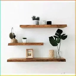 MAYAL Rustic Floating Wall Shelves, Solid Wood, Set of 3, Natural Brown-picture-15