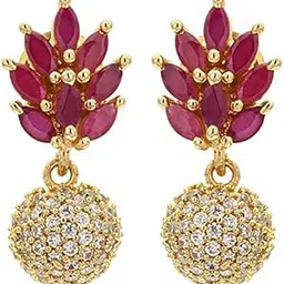 sasitrends Brass and American Diamond Leaf Design Earrings for Women & Girls-picture-19