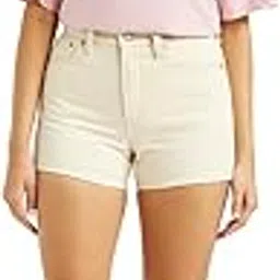 Women's Mid Rise Cream Slim Fit Shorts-image-34