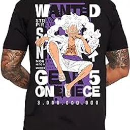 peaceout Men's Anime T-Shirt | Half Sleeve Tee | One Piece Luffy gear 5 | Black-picture-25