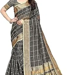 sidhidata Textile Women's Kota Doria Cotton Saree With Unstitched Blouse Piece (E Black)-picture-39