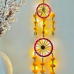 BS AMOR Dream Catcher with Lights, Wall Hangings, Crafts, Home Décor, Handmade for Bedroom, Balcony, Garden, Party, Café, Decoration, Wedding, Decorative, Pink Yellow (70 cm Length)-image-36