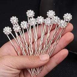 FAMEZA Headpiece Crystal Bridal Hair Pins Clips Wedding Hair Accessories Hair Set Jewelry With Rhinestone For Brides and Bridesmaids Set Of 12-picture-21