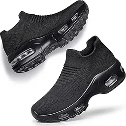 doussprt Womens Walking Shoes Slip on Sock Sneakers Lady Girls Nurse Mesh Air Cushion Platform Loafers Fashion Casual Black US Size 7 7.5-picture-12