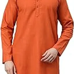 majestic man Men's Cotton Blend Straight Fit Straight Regular Solid Long Kurta-picture-12