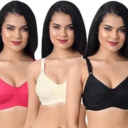 inner touch Women's Cotton Non-Padded Wire Free Regular Broad Strap Bra 3 Different Colors (Combo of 3)-picture-11