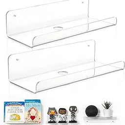 feeling well 2-Pack Clear Acrylic Floating Wall Shelves, 10" Minimalist Book & Decor Shelf Set for Bedroom, Bathroom, Kitchen-picture-10