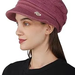 isweven Woolen Winter Cap for Women Girls, Soft & Warm Visor Beanie Hat (Free Size, 4169)-picture-35