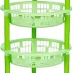 REGOLITH ENTERPRISES Plastic 4 Steps Kitchen Rack - Fruits and Vegetables Basket Tray (Green)-image-0