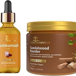 Veda Harvest Kumkumadi Oil with Sandalwood Powder for Glowing Skin | Natural Skincare | Chandan Powder for Skin Brightening, Anti Acne, Fades Acne Scars, Pigmentation, Dark Spots, Even Skin Tone-picture-20