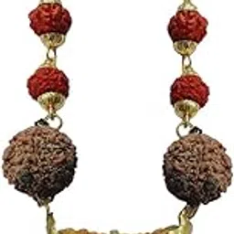 sullery Religious One Mukhi/Half Moon Rudraksha Bead in Gold Plated Trishul Cap with Gold Plated Cap Panchmukhi Rudraksha Mala 00 00 00 00 for Men and Women-picture-36