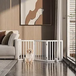 The Menifest | Wooden Freestanding Foldable Pet Gate for Dogs and Kids, Over Fence, Dog Gate Barrier, Dog Partition for Your pet and Baby Protection (3-Panel White)-image-10