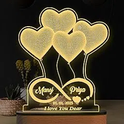 GiftWala Customized Acrylic LED 3D Illusion Heart Lamp | Personalized led Table Night lamp for Couple Anniversary, Wedding, Marriage, Birthday Valentine Day I Wooden Base,LED, Acrylic, Clear-image-36