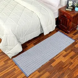 Hand Woven 100% Natural Cotton Export Quality Designer Striped Rug, Bed Side Runner for Bedroom, Passage,Living Room, Size- 22 x 60 Inches (Royal Blue White R)-picture-51