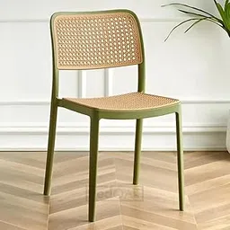 Creative Sleek Green-Frame Dining Chair with a Beige Woven Back and seat, Perfect for Adding a Light, airy Touch to Contemporary interiors. (Pack of 1) (Green)-picture-20