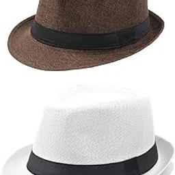 zacharias Men's Jute Blend (Flax) Fedora Hat f-1 (Brown & White_Free Size) (Pack of 2)-picture-49