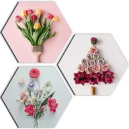 SAF paintings Preety Flower and Leaf in Cone Pot 3 Pieces UV Textured Multi-Effect Self adheshive Painting 17 Inch X 17 Inch SANFHX31155-picture-27