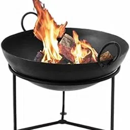 Fire Pit/Bonfire/Campfire Bowl/Heavy Gauge Campfire Bowl for Outdoor Garden Use, Outdoor Camping, Barbeque Making with Round Iron Stand - Black (Black)-image-31