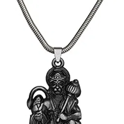 m men style Hindu Lord Bajrangbali Hanuman idol Monkey God of Devotion Locket With Link Chain Silver Zinc Metal Pendant Necklace For Men And Women-picture-20