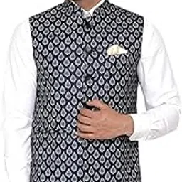 veera paridhaan Men's Cotton Printed Nehru Jacket (Blue)-picture-24