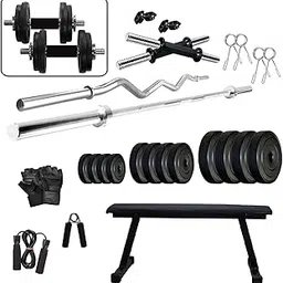 Beacon International 60 kg Home Gym Exercise Set with Flat Bench, 4 rods and Gym Accessories-picture-51