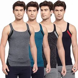 sporto Men's Cotton Solid Multicolored Square Neck Sleeveless Gym Vest - Pack of 4 (#755)-picture-20