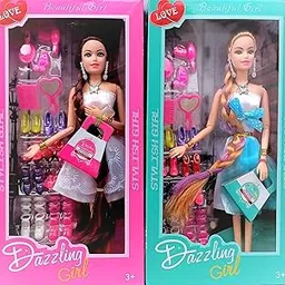 WINBLE Pack of 2 Foldable Dolls | Long Hair Movable Joints Dolls for Girls | Cute & Pretty Imported Doll Set with Accessories-picture-30