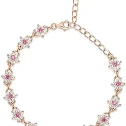 925 Sterling Silver Cubic Zirconia Floral Rose Gold Plating Chain Anklet (Single) | Gift for Women & Girls | With Certificate of Authenticity & 925 Stamp|Mother's Day-image-18