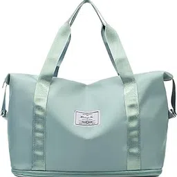 Large Travel Luggage Duffel Bag with Wet Clothes Compartments, Foldable Sports Duffel Bag Fashion Travel Bag with Expandable Space (Green)-picture-48
