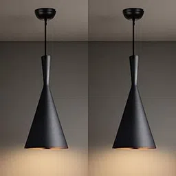 Keyplus Black Aluminium Hanging Pendant Light for Indoor, Modern Cone Design Ceiling Lamp for Kitchen, Dining, Living Room, (Big) Pack of 2-image-85