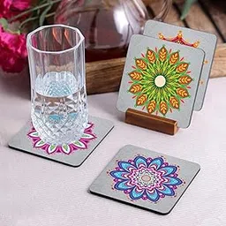 Crazy Sutra Premium HD Printed Standard Size Coasters for Tea Coffee, Cups, Mugs Beer, Cans Bar Glass, Home Kitchen, Office Desk Set of-4 (Pattern12-2)-picture-47