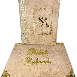 SOB FASHION CUSTOMISED COMBO OF FANCY NIKAH NAMA BOOKLET BOX (BEIG) WITH NIKAH NAMA BOOKLET AND NIKAH SIGN BOOKLET, THUMB IMPRESSION BOOKLET WEDDING GIFT BOOKLET (Beige)-picture-58