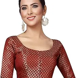 studio shringaar Women's Brocade Elbow Length Sleeves Saree Blouse-picture-29