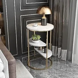 Y R TRADERS End Tables Double Layer Small End Tables Simple MDF Top Sofa Side Table Nightstand Bedroom Bedside Table,Gold Wrought Iron Frame Office Living & Bed Room Decor-picture-40