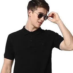 cotstyle Black Colour Cotton Fabrics Polo Short Length Plain Half Sleeve Casual Men Tshirt Pack of 1 101A-picture-28