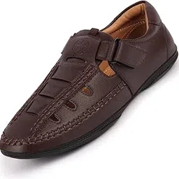 fausto Men's Open Sided Stitched Laser Cut Roman Sandals with Ankle Strap-picture-40