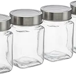 Amazon Brand - Solimo Multipurpose Glass Jars with See-Through Lids, Set of 4, Square (310 ml Each), Transparent-picture-12