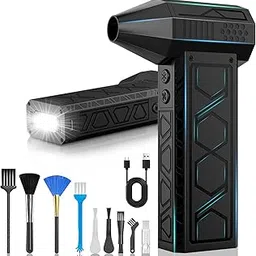 Electric Air Duster with Flashlight,180000RPM Compressed Air Duster Turbo Fan(10000mAh),Multipurpose Jet Fan,Electric Air Blower Duster with Assist Lighting, High-Speed Air Blower with 4 Gear-Black-picture-14