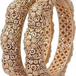 jewwel Rajwadi Style Adjustable Kada Bangles | Matte Gold Finish|Ethnic Jewelry Set for Women-picture-55