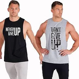 SOUTH CITY Men Black & Grey Cotton Workout deep Cut Sleeveless Tshirt Pack of 2-BKngu-GRdgu-picture-47