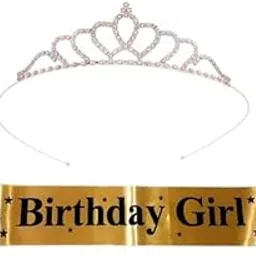 Birthday Sash & Crown Set - 2 Pc | Borthday Sash For Girls | Crow For Women| Tiara For Girls - White-picture-20