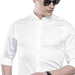 we kaika Men's Cotton Blend Solid Casual Stylish and Comfortable Shirt | Perfect for Everyday Wear Shirt (N_VM-White)-picture-52